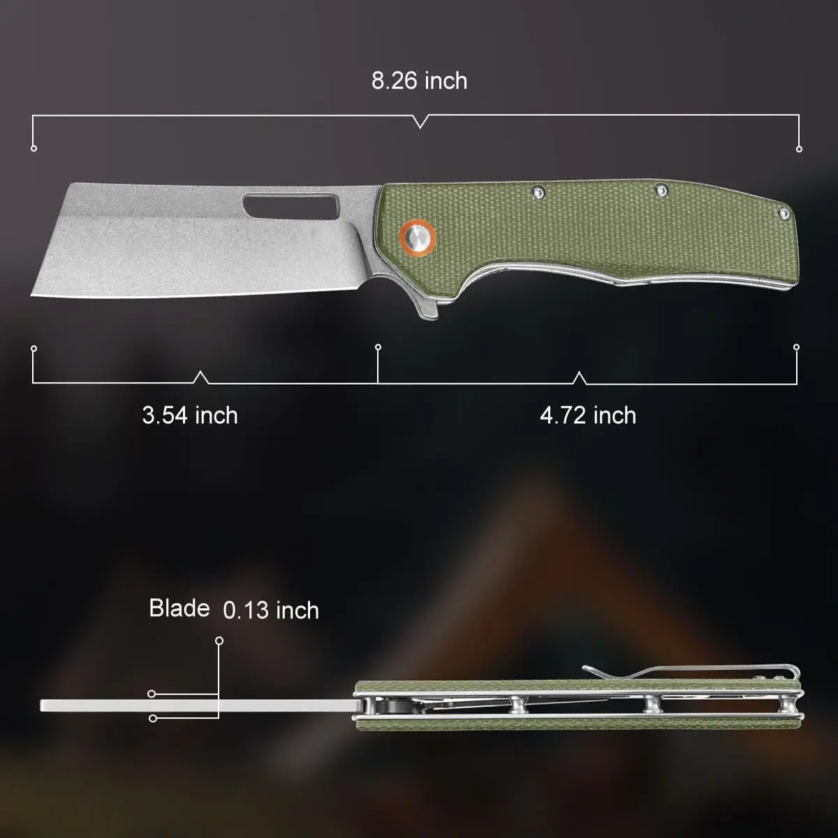 Pocket Folding Knife, 3.54" 8Cr14Mov Steel Cleaver Point Blade and Micarta Handle,Pocket Knives for Men Women Camping Hiking Survival Pocketknife