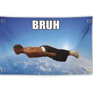 BRUH Funny  Tapestry Banner Flag Meme Tapestry for Bedroom Wall Hanging Decor Indoor Outdoor Poster Decorative Print