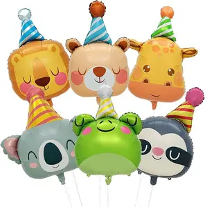 6 Pcs Animal Balloons Giant Bear Giraffe Lion Koala Frog Sloth Safari Animal Foil Balloon Jungle Animal Balloons Zoo Animal Wild One Birthday Party Baby Shower Decorations