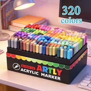 Artly 320 Color Acrylic Markers Set, High Saturation Colors, Large Capacity Water-Based Ink, Smooth Writing, Suitable for Stone Wood Canvas