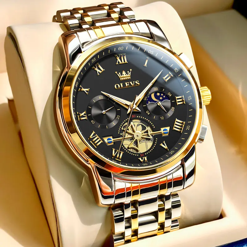 OLEVS Mens Watch Chronograph Business Dress Quartz Stainless Steel Waterproof Luminous Date Wristwatch