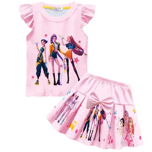 Two-Piece Cute Girl Group Anime Sleepwear Set Pink Character Prints Round Neck Summer Casual Indoor Wear