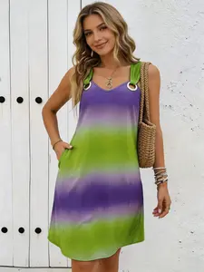Summer Gradient Sleeveless Dress with Pockets, Stylish No-Shoulder Design, Perfect for Warm Weather, Comfortable and Trendy Choice