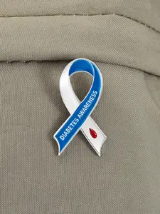 Diabetes Awareness Ribbon Enamel Pins Blue and White Stripe Design with Red Blood and Text Support Style Badge for Patients Family Medical Events World Diabetes Day Fundraiser Awareness Accessories