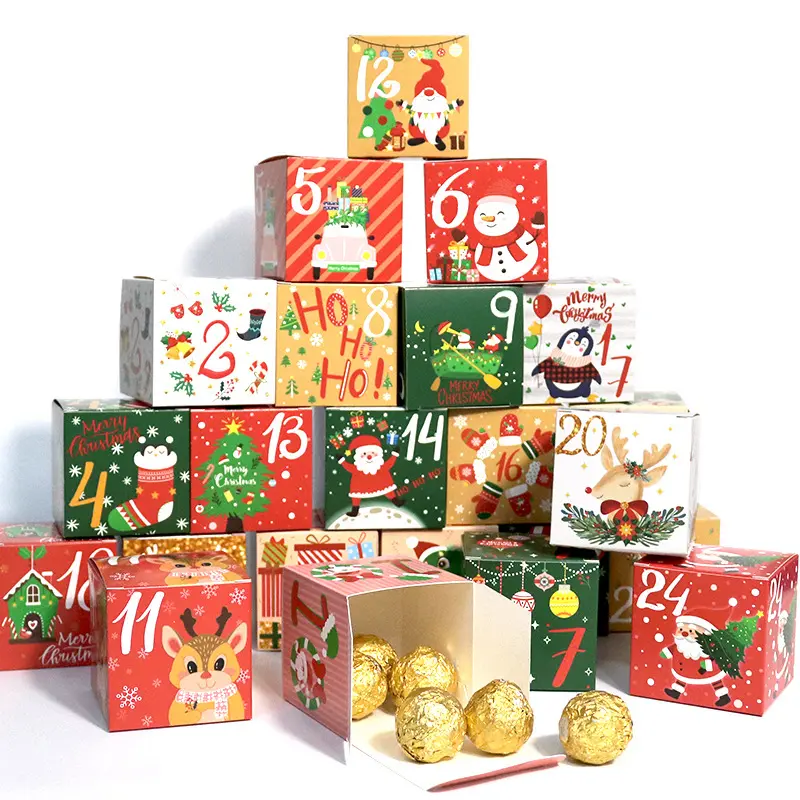 24Pcs Kraft Paper Christmas Advent Calendar Countdown Boxes - Festive Candy Gift Containers, Home & Party Decoration Supplies for Navidad New Year