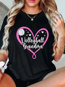 100% Cotton Unisex Volleyball Grandma Of A Volleyball Player Grandmother Heart T-Shirt Graphic Printed Vintage Casual Tshirt