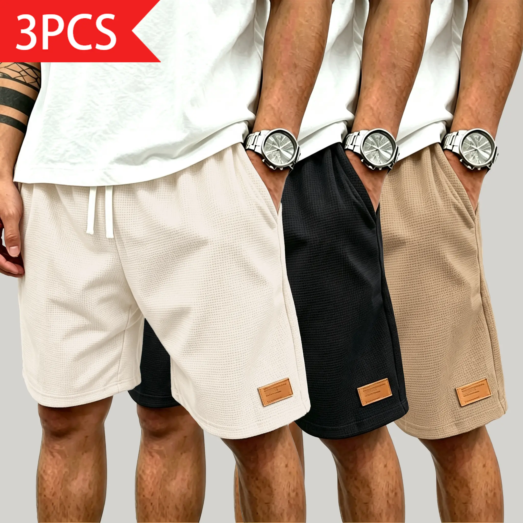 Men's Casual Waffle Knit Shorts, Breathable Loose Straight Fit Active Clothing with an Elastic Drawstring Waist for Summer, Enhance Your Wardrobe