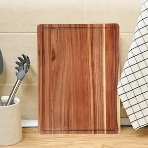 20 Inch Large Acacia Wood Cutting Board for Kitchen, Reversible Charcuterie Board Cheese Board with Deep Groove - Knives