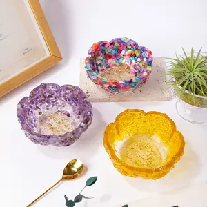 Crystal Lotus Bowl with Resin and Gemstone Chips, Decorative Centerpiece for Home and Festive Gifts, Collectible Miniature Sculpture, Crystal Bowls
