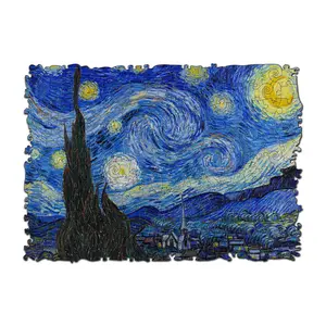 The Starry Night Wooden Jigsaw Puzzle for Adults and Kids Unique Shape Animal Wood Puzzles Challenging Puzzle, Family Game Creative Gifts，Laser-Cut Durable HDF Wood Puzzle