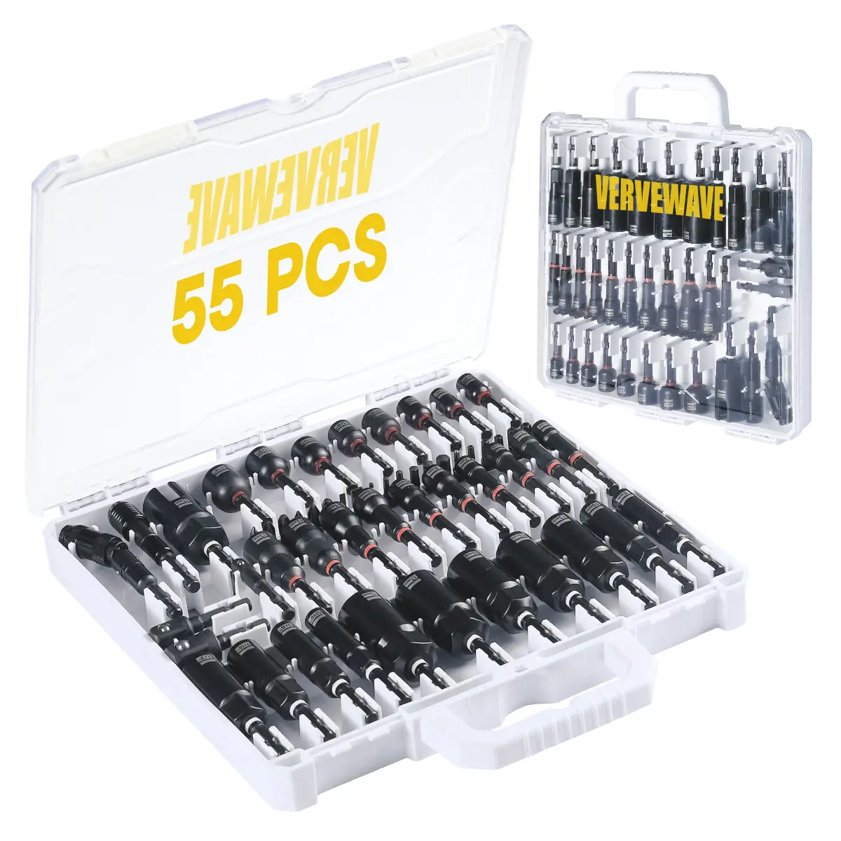 Nut Driver Set, 55PCS Impact Driver Bit Set, Deep Magnetic Nut Driver Set, Wing Nut Driver, Impact Socket Adapters, Bit Extension, 1/4" Quick Change,