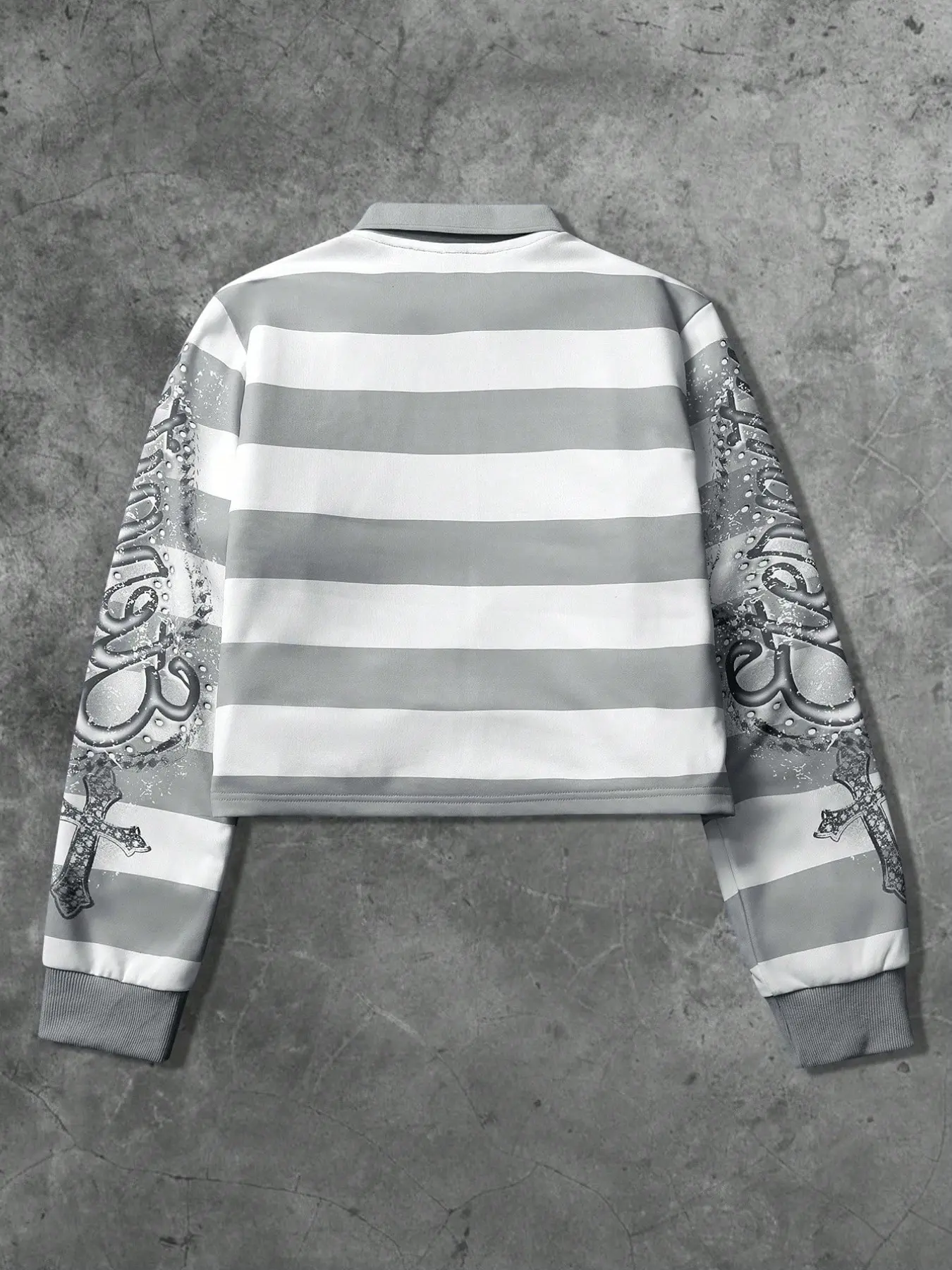 1PC Men's Cropped Long Sleeve Polo shirt, Y2K Stripe Streetwear