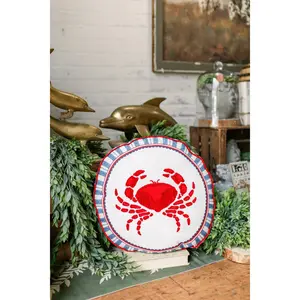 Embroidered Crab Pillow