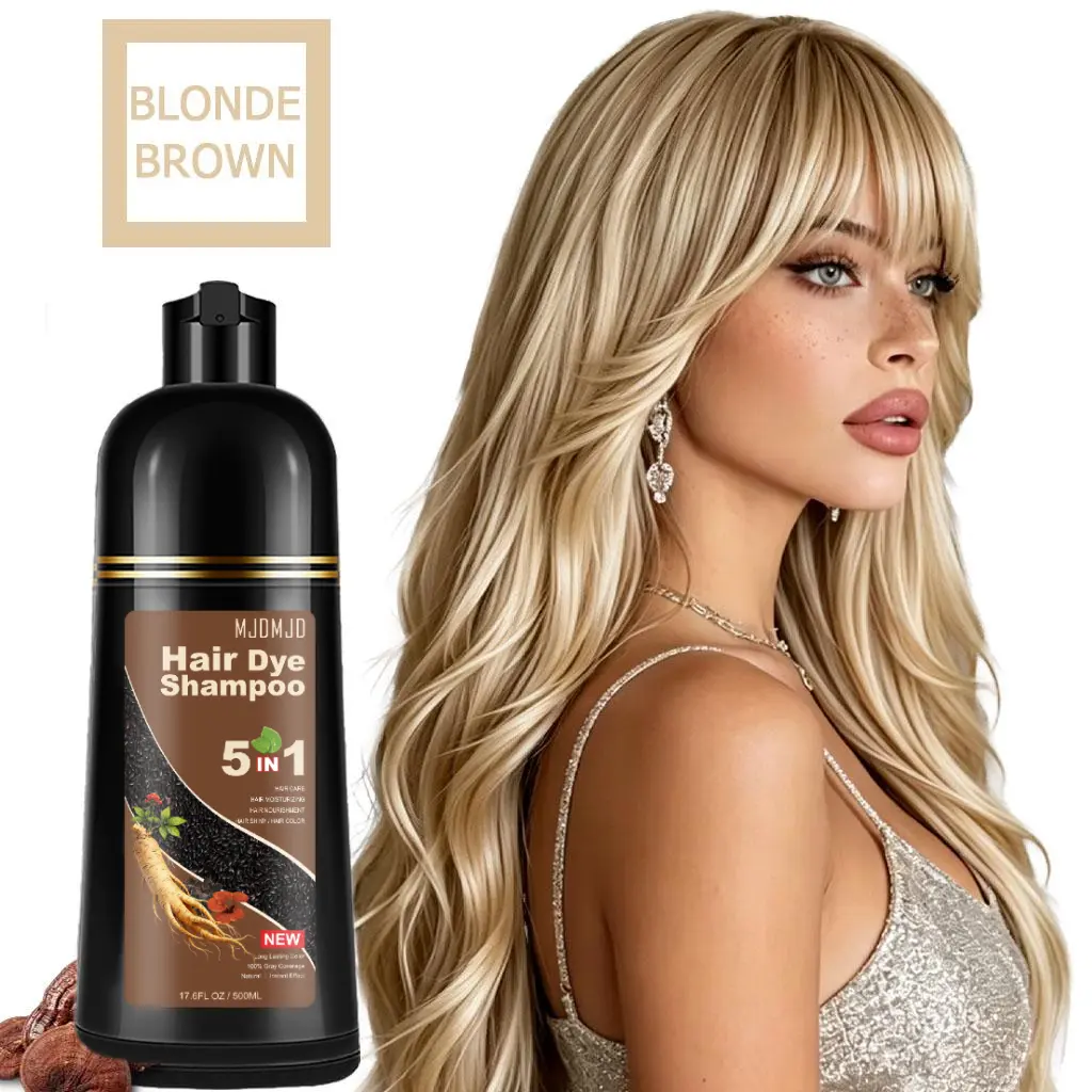 Blonde Brown Hair Dye Shampoo 5 in 1, Long-lasting & Natural Hair Color Shampoo, Natural Shampoo Hair Dye Effect in Minutes, Gifts for Men Women 500ml