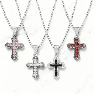 Rhinestone Cross Necklace, Iced Out Crystal Cross Pendant Chain for Men Women, Hip Hop Jewelry, Silver Religious Faith Necklace Gift Jesus Gold-Plated Stainless Steel men's