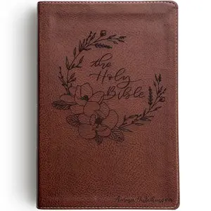 Personalized NKJV Wide Margin Bible - Holy Bible Magnolia Wreath - Hand Lettered and Engraved