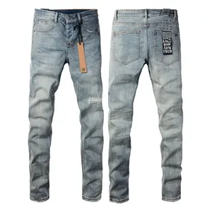 25ss new men streetwear fashion Ksubi cross jeans vintage wash do old patch light blue stretch slim denim brand jeans