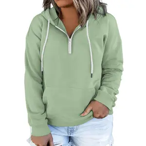 Women's plus size sweatshirt with quarter zipper pocket hoodie and casual long sleeved topRAIMENTRY
