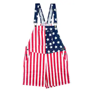 American Flag Overalls Shorts for Men Women, Comfortable Stretch Denim Bib Shorts with Soft Fabric, USA 250th Anniversary Outfit for 4th of July and World Cup Viewing