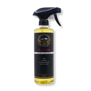 Top Secret Automotive Glossy Tire Shine - No Sling Fast-Drying Formula for Tires Rubber Running Boards & Plastic Liners - Long Lasting Protection Against Dust & Dirt - 16oz Bottle