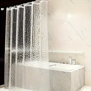 Clear Water Cube Pattern Shower Curtain Liner, 1 Count Modern Simple Bathroom Curtain with 12pcs Hooks, Bathroom Accessories for Home Hotel Salon Dormitory Decor Bathroom Decoration Accessories