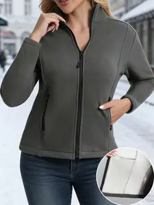Women's Fleece Lined Zipper Jacket, Fall Winter Fashion Outerwear, Comfortable Coat for Cold Weather, Essential Daily Wear