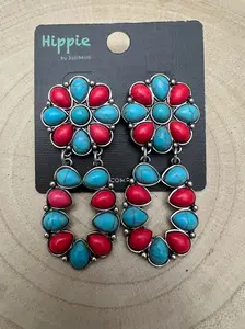Faux Turquoise and Coral Cluster Post Earrings