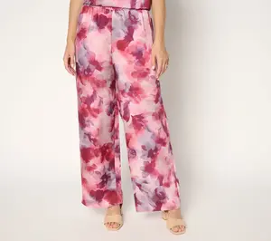 Susan Graver Petite Printed Satin Twill Wide Leg Pants
