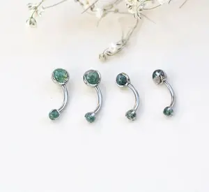 Unique Titanium Moss Agate  Rook Earring,  Eyebrow Jewelry, Barbells, Belly Ring Piercing, Navel Piercing Jewelry • Gift for Her floating