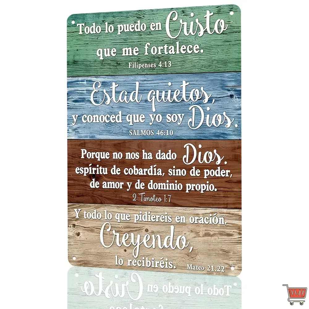 Spanish Bible Verses Quote, Multi-Color Wood Plank Style 8"x12" Flat Printed Weatherproof Rust-Proof Aluminum Metal Sign, Inspirational Home Wall Decor, Faithful Gift For Christian Believers