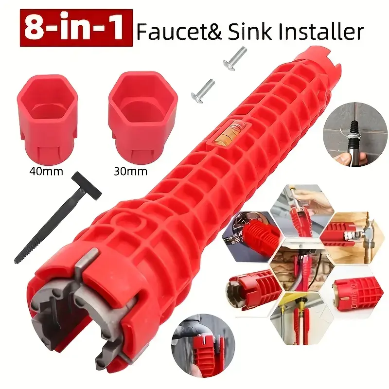 8-in-1 Sink Wrench - Multifunctional Plumbing Tool with 8-in-1 Design, ABS Engineering Plastic, Aluminum Alloy, Ergonomic Design for Bathroom, Kitchen Sink Installation, Repair & Removal