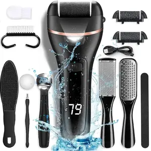 Professional Foot Care Tool Set, Electric Exfoliating Feet Callus Remover Kit, Hard Cracked Dry Dead Skin Removal for Feet Treatment, 3 Roller Heads, 2 Speeds, Battery Display, Foot Care Product
