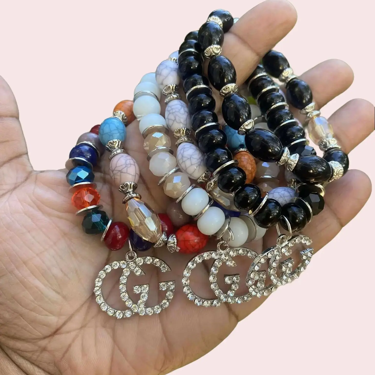 Designer Inspired Bling Bracelets #1 with Colorful Beads and Rhinestone Accents for Stylish Accessory