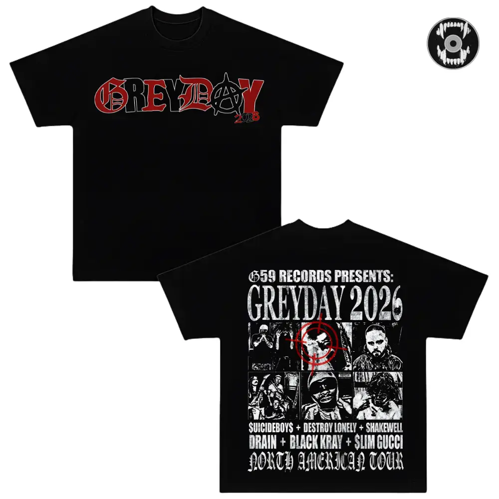GreyDay 2026 North American Tour Graphic T-Shirt, Suicide.boys G59 Records Concert Merch, Music Tour Shirt, Underground Hip Hop Rap Festival Streetwear, Vintage Y2K Grunge Graphic Tee, Concert Merch