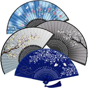 Handheld Fan, 4 count Hand Fan, Chinese Folding Fan for Women Foldable, Silk  Hand Held Fan, Paper Hand Fan