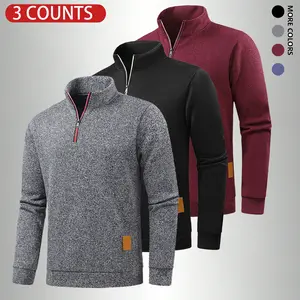Men's 3-Pack Plain Zipper Mock Neck Sweatshirt - Slim, Thermal Long Sleeve, Full Sleeve Athletic Fashion Casual Sportswear, Grey Hoodie, Longsleeves Hoodie for Spring, Fall/Winter Hiking