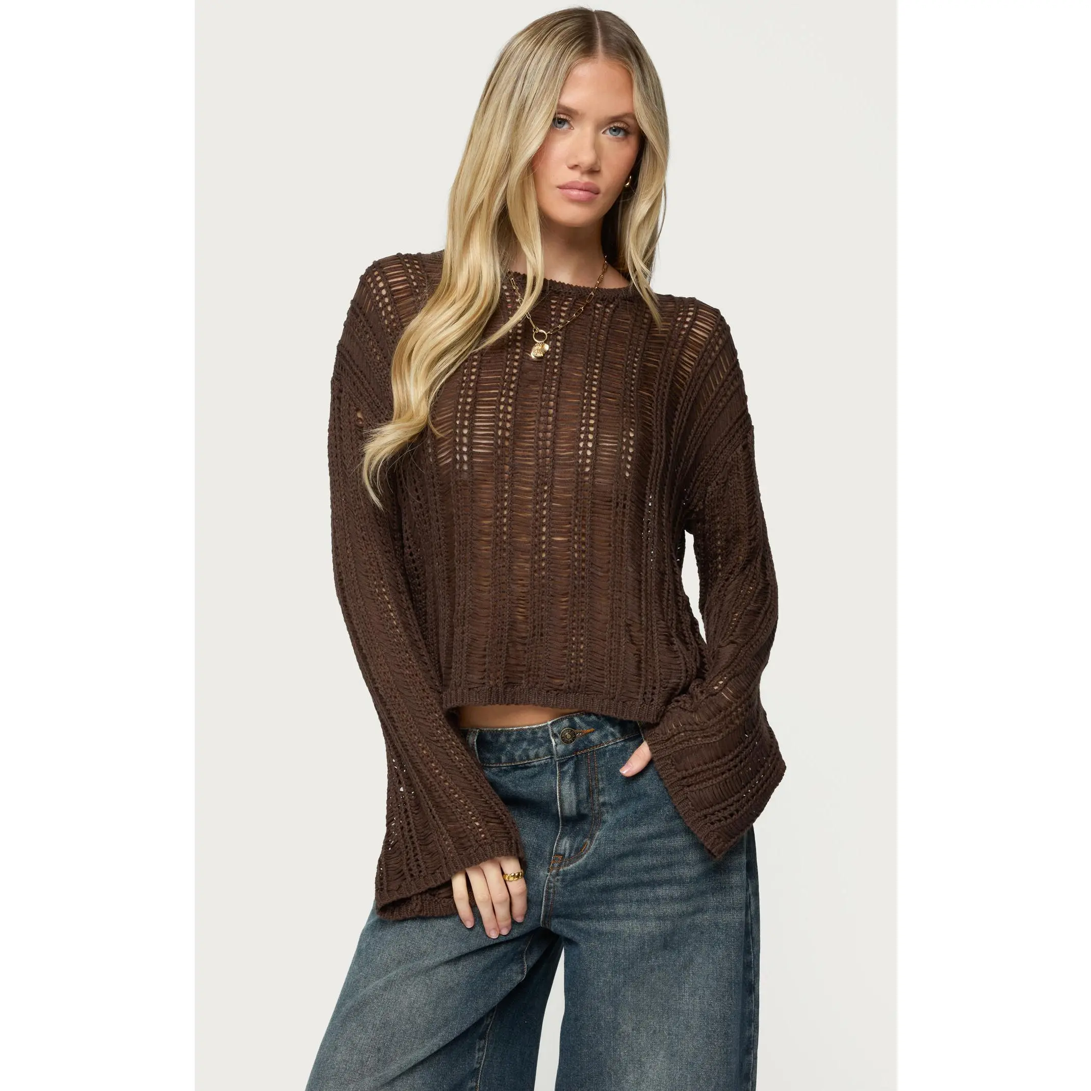 Edikted Women's Jaide Sheer Ladder Knit Sweater Edikted Women's Jaide Sheer Ladder Knit Sweater