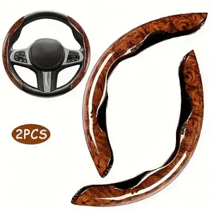 1 Pair Of Wood Grain Craft Car Steering Wheel Cover, Segmented Protective Cover, Luxury And Beautiful, Non-slip And Comfortable Design, Car Interior Accessories, Suitable For Most Vehicles Unisex