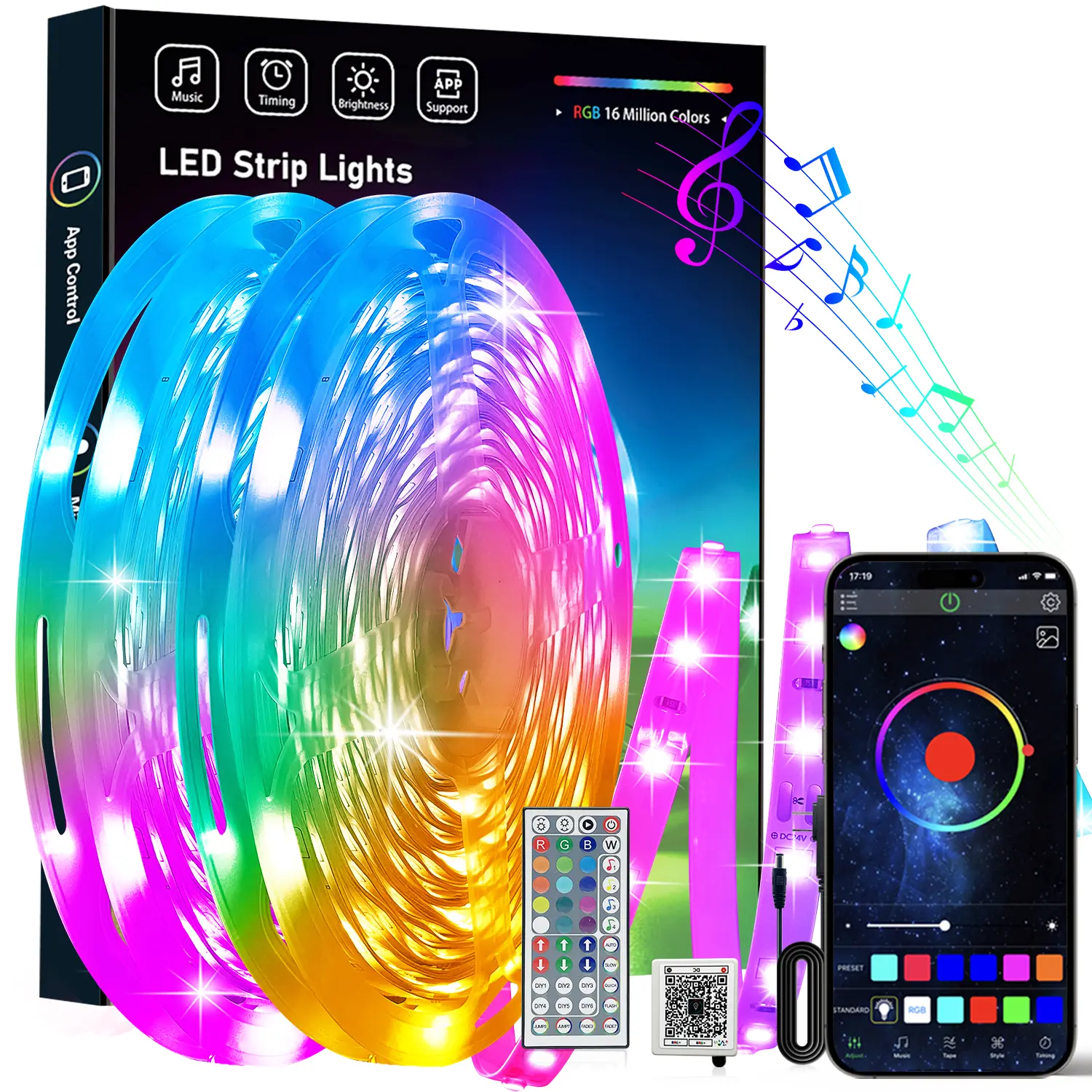 WEDEESUN RGB LED Strip Lights, LED Lights for Bedroom with App & Remote Control, Music Sync Color Changing Ambient Lighting, Aesthetic Room Decor for Christmas, Holiday Party, Cozy Vibe Christmas Gifts