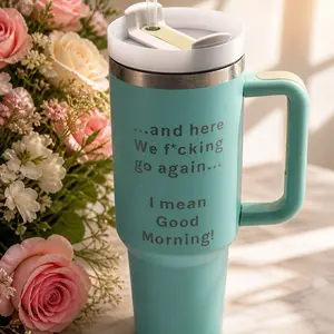 Funny Teal Tumbler Insulated with Handle and Straw - Perfect for Daily Use