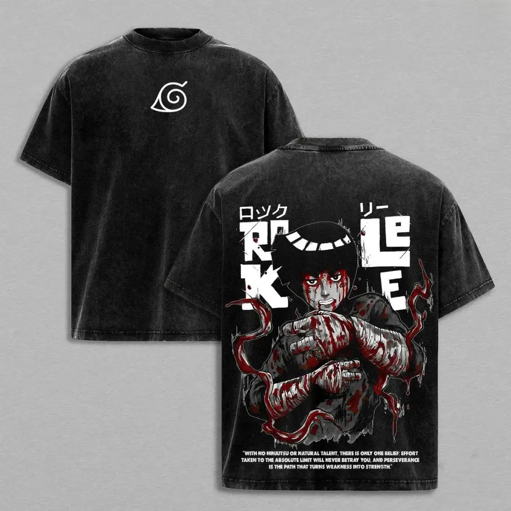 Rock Lee Tee Washed – Naruto Anime Manga Vintage Washed Heavy Cotton Oversized T-Shirt & Hoodie, Double Printed Retro Unisex Streetwear Graphic Top, Taijutsu Fighter Edition, Multi-Color Anime Merch men georgia outfit lemon demon logo print gift