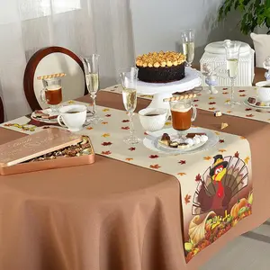 Thanksgiving Turkey Table Runners Fall Leaf Autumn Harvest Pumpkin Non-Slip Rectangle Party Table Decorations Dresser Scarf for Kitchen ,Home ,Dining Table ,Outdoor,13X90 Inches Long,Yellow