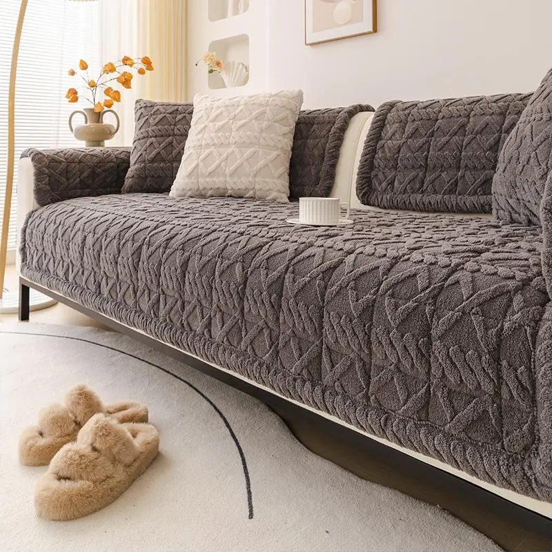[Novel Home] Warm Sun Cotton Velvet Sofa Protector - Artificial Fiber, Flat Weave, Anti-Dirty, Dustproof, Machine-Washable, Pet-Friendly, All-Season Household Textile Couch Cover for Sofa