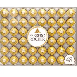 Ferrero Rocher Premium Milk Chocolate Hazelnut 48 ct Snack Bonbon Delightful Treats in Clear Box Perfect for Sharing or Individual Enjoyment Dessert Creamy gif box
