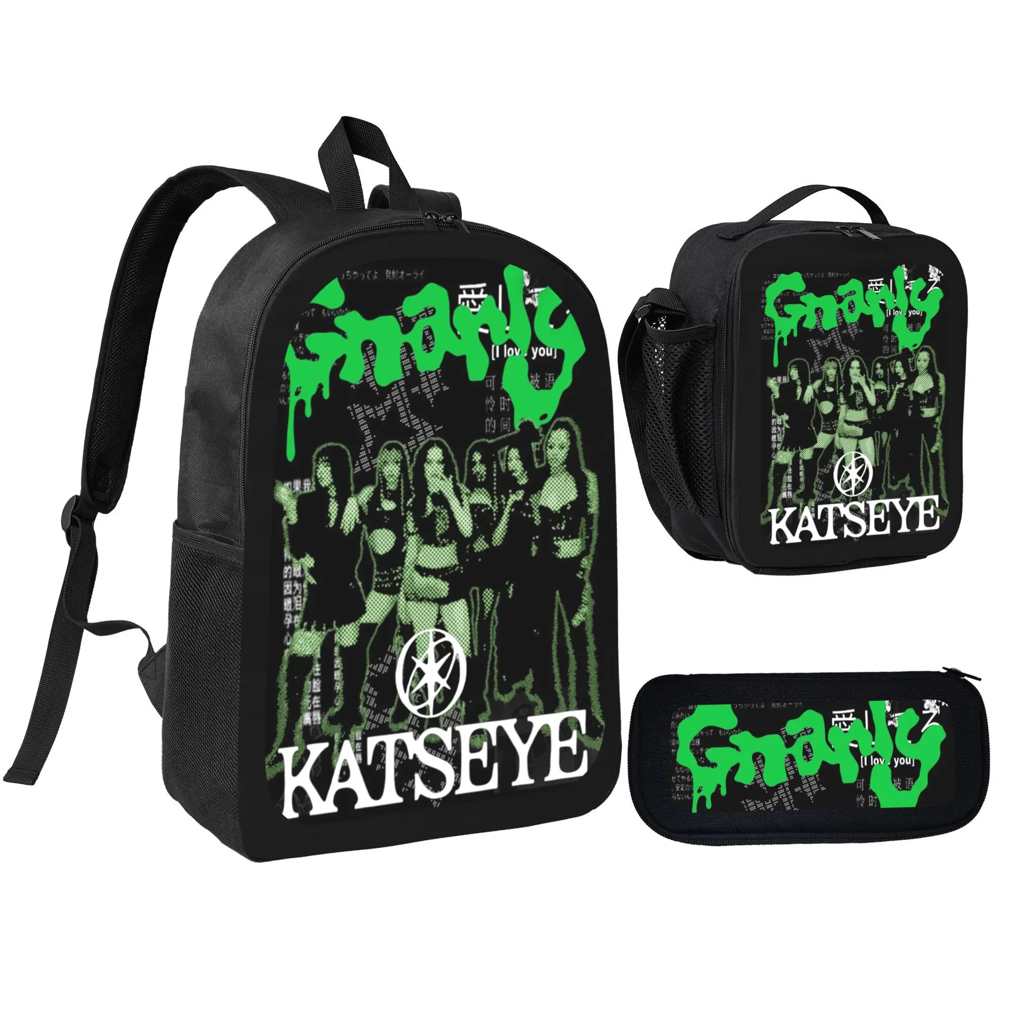Trendy Style Katseye Backpack Set - 3-in-1 School Supplies Bundle with Insulated Lunch Bag & Pencil Case, Adjustable Straps for Comfort
