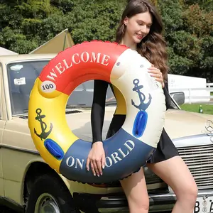 Double airbag swimming ring Adult enlarged and thickened anti-rollover male and female high buoyancy flotation equipment Lifesaving handle Swimming ring Double airbag design Swimming ring Double valve with handle