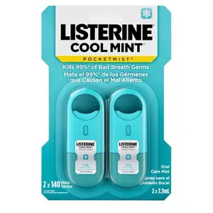 Listerine Breath Spray Cool Mint 2-Pack - Portable Sugar-Free Breath Oral Spray, Kills 99% of Bad Breath Germs, 7.7 mL Each Mouthwash