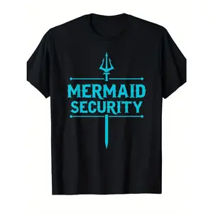 Men's mermaid security with trident motif Graphic T-Shirt - Short Sleeve Crew Neck Regular Fit Casual Wear | Soft & Breathable Fabric, Durable Print, Everyday Comfort, Machine Washable, nautical and urban streetwear casual wear for everyday or themed