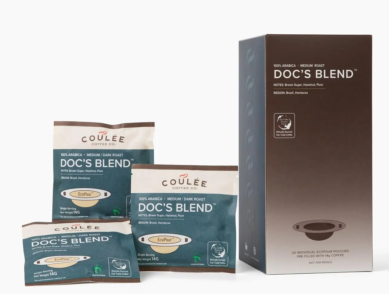 Coulée EcoPour Dark Roast Arabic Coffee Bean Single-Serve Beverage, Pre-Filled All-Paper Filters, Plastic-Free, Ready-to-Brew with Hot Water for Camping, Traveling