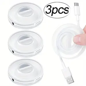 Transparent Charging Cord Organizer, Portable Charger Cord Holder, Round Storage Case, Retractable Reel Box, Cable Winder, 1/3 Pcs